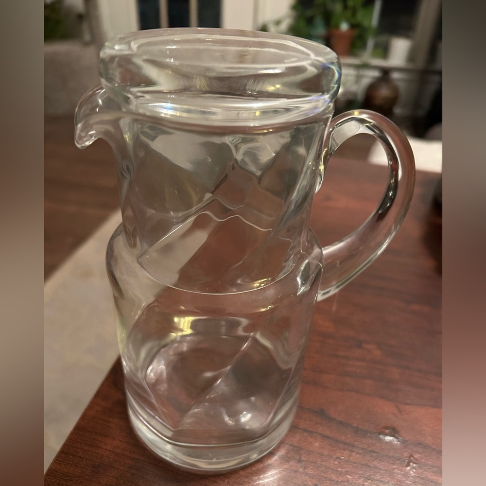 Vintage Clear Cut Glass Carafe Pitcher with Lid Cup Night Set